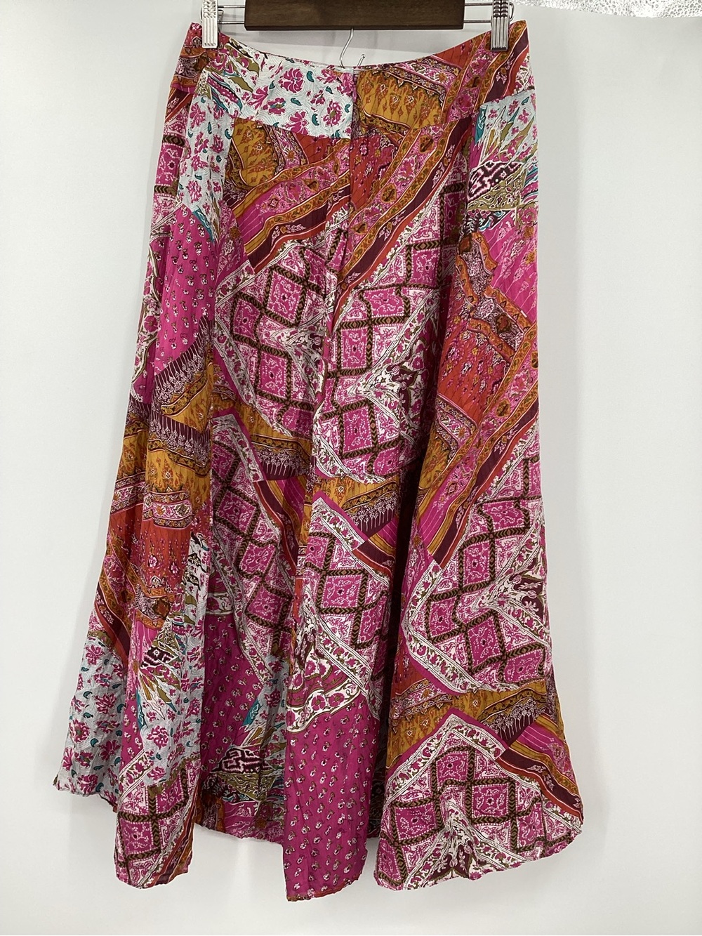 Dana Buchman Silk Pink and Gold Patchwork A-Line Midi Skirt - Picture 3 of 10